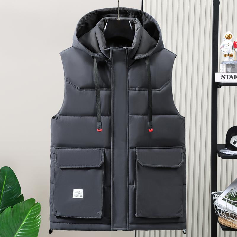 Plus Size Sleeveless Parkas Man New Fashion Men's Winter Coat Korean Style Thick Warm Hooded Vest with Big Pockets