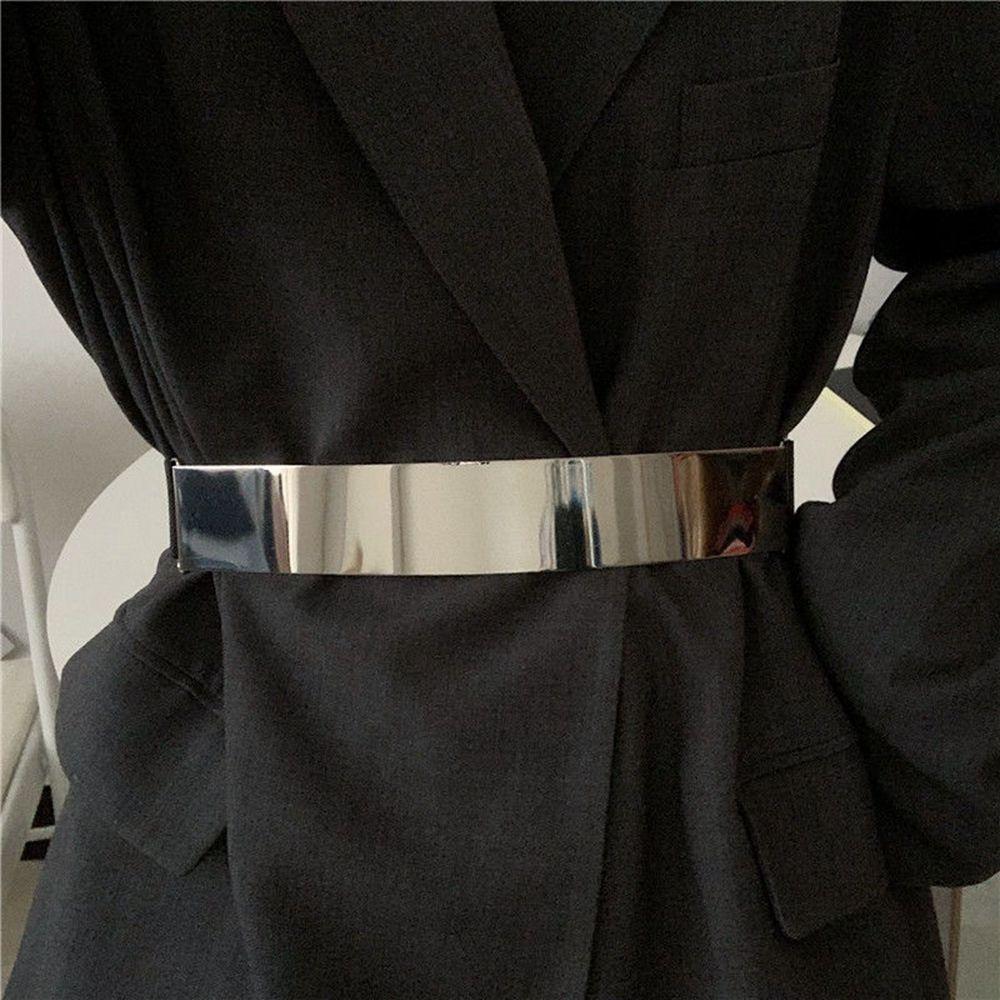 Mirror Silver Gold Elastic Cummerbunds Women Waist Belt Metal Elastic Belt Waist Corset Belts