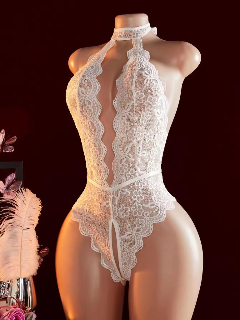 Женское эротическое нижнее белье с глубоким V-образным вырезом на спине, прозрачное цветочное кружево, соблазнительное ночное платье, тедди, бэбидолл, нижнее белье без ластовицы