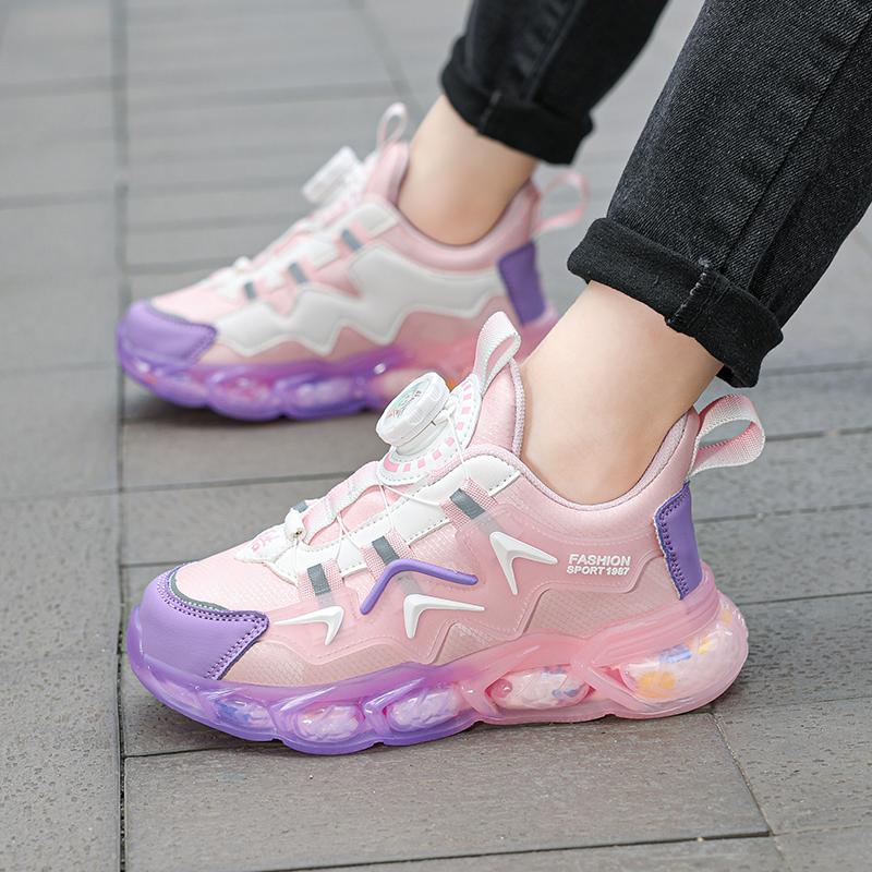 Кроссовки весна/осень, кожаные, для девочек, спортивная обувь, модная, для мальчиков, спортивная обувь для девочек с вращающимися пуговицами