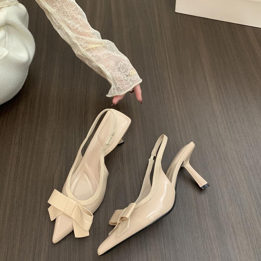 Фея бант розовые высокие каблуки сандалии мешок головы женские остроконечные знаменитости темперамент одиночные туфли