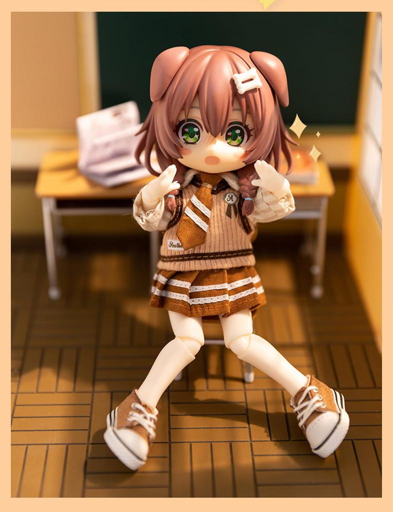 YMY Obitsu 11cm Doll Shirt Tie Waistcoat Half Skirt Uniform Set for BJD School Cosplay Costume Clothes + + + Girl's 1/12 Dolls, (Brown)