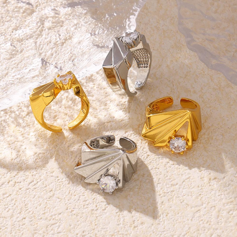 Кольцо с нерегулярной геометрической оправой из циркона с открытой текстурой, ретро-дизайн, покрытая медью, настоящее золото, ювелирные изделия для женщин