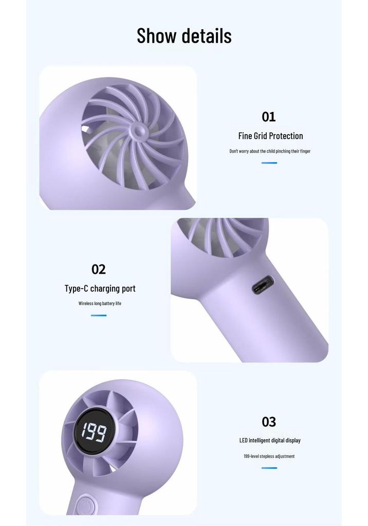 Southeast Asia Bestseller: T237 High-Speed Rechargeable Handheld Fan with 199 Gear Digital Display