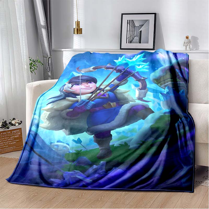 Cartoon Purple Armored Knight Warrior Game Character Print Flannel Blanket Castle Grass Background Soft Throw Blanket Sofa Bedroom Home Decor Blanket