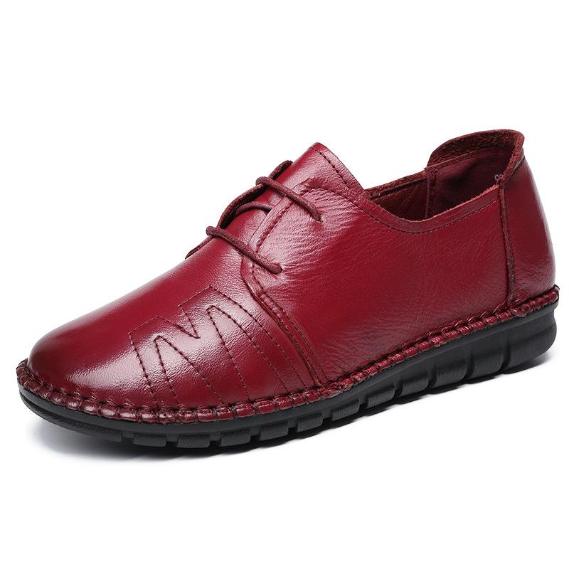 Новая обувь ручной работы 2024 Весна Женская обувь Повседневная рабочая обувь для вождения Женские туфли на плоской подошве с круглым носком Натуральная кожа Плоская обувь Plus 355