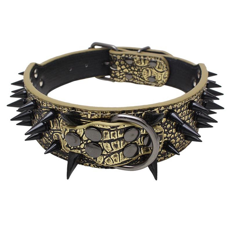 Pet Leather Spiked Studded Decor Collar for Medium Large Dogs