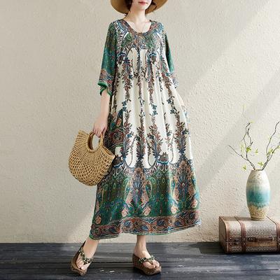 Настоящее летнее новое платье большого размера с круглым вырезом и литературным принтом, свободное тонкое платье с принтом мяса для женщин