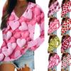 Women's Long Sleeved T-shirt V-neck Valentine's Day Print Casual And Comfortable Top