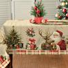 1pc Vintage Christmas Tablecloth - Santa Claus, Reindeer, Bells - Durable Polyester Fabric - Rectangular Table Decor for Holiday Parties, Dining, Home
