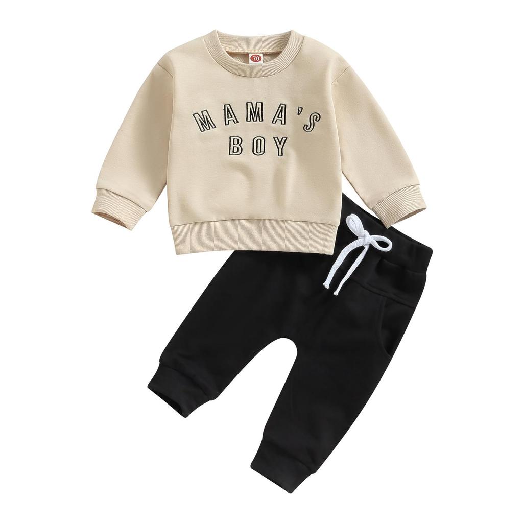 Baby Boy 2 Piece Outfits 6M 12M 18M 24M 3Y Letter Embroidery Long Sleeve Sweatshirt and Elastic Pants for Toddler Fall Tracksuit