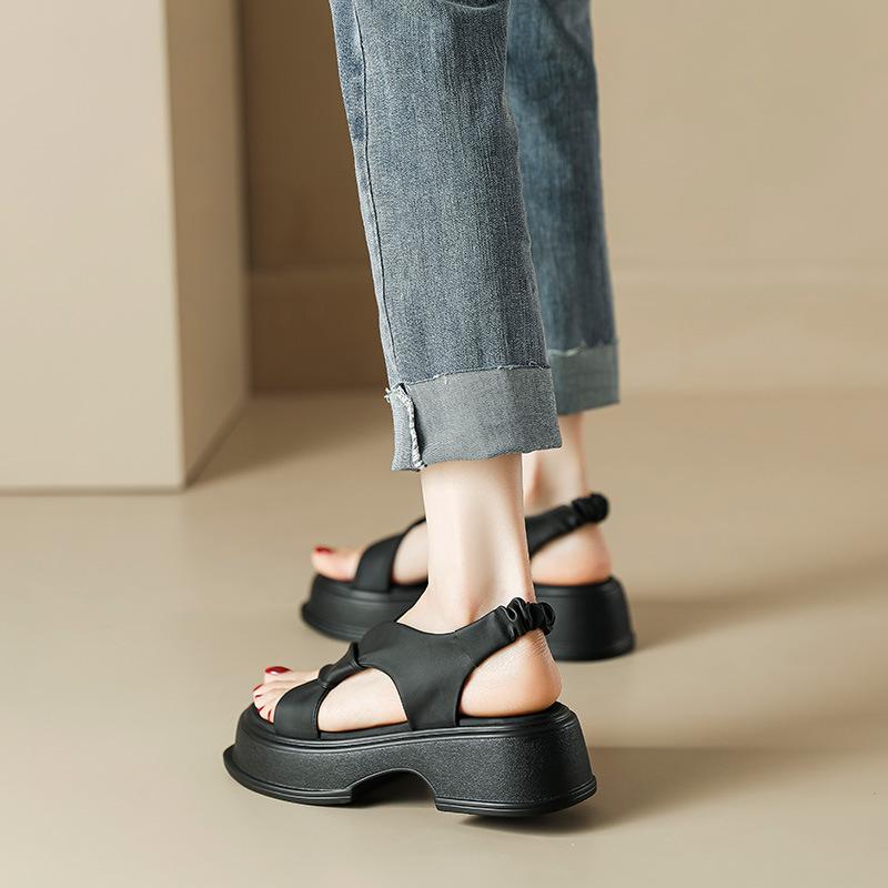 Платформенные сандалии женские летние белые зеленые римские туфли мягкая подошва универсальные с перекрестными ремешками туфли-маффины пляжная обувь