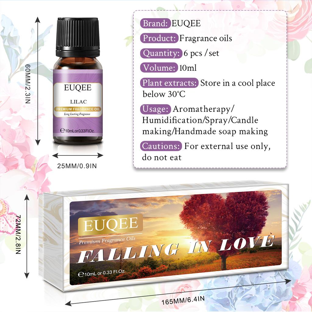 EUQEE 6PCS Fragrance Oils Set Gift for Aromatherapy Diffuser Yoga Spa Massage Bath Skin Care Relaxation DIY Perfume