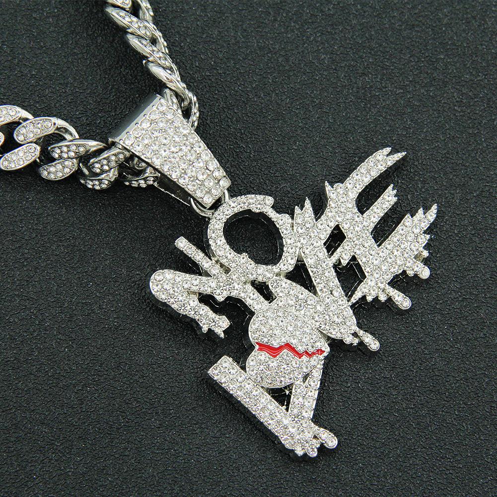 Custom Diamond Letter Broken Heart Pendant Necklace - European American Hip-Hop Style