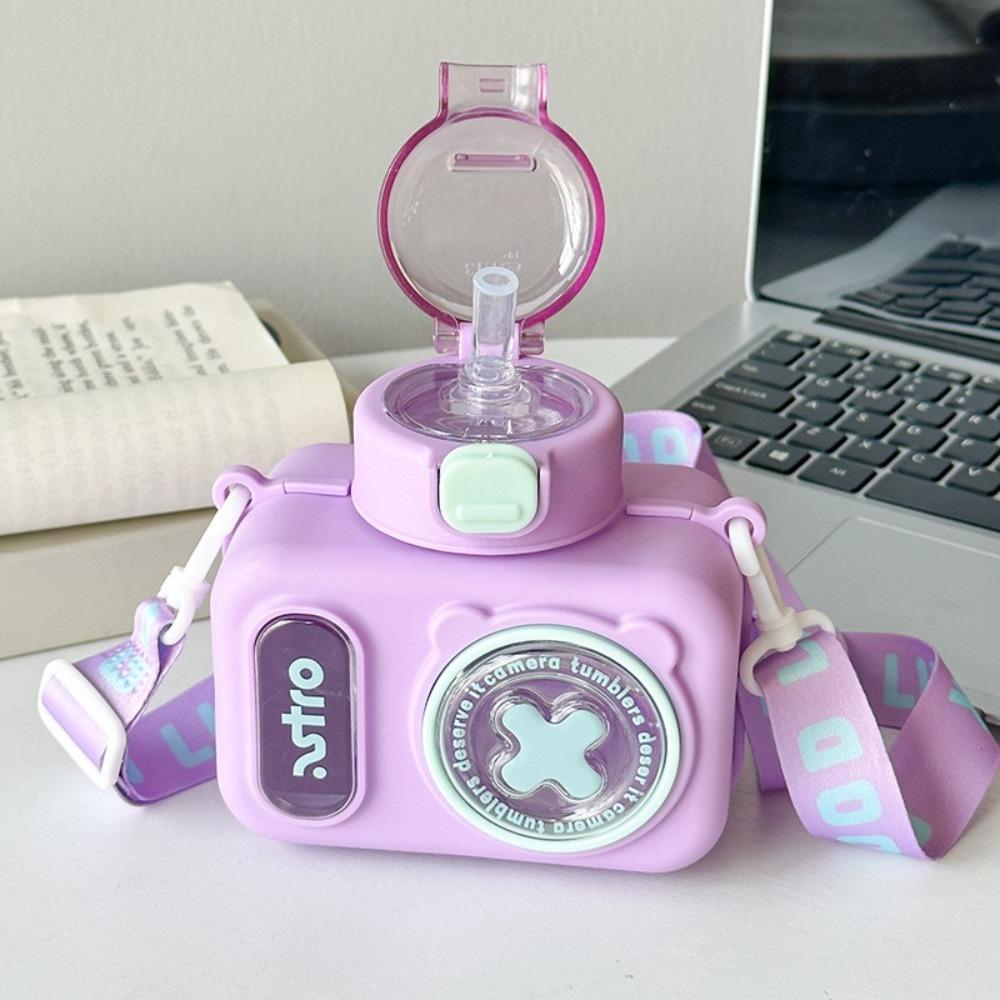 Leak-Proof Straw Water Cup Sealed Design Water Bottle Creative Cartoon Camera Cup Picnic