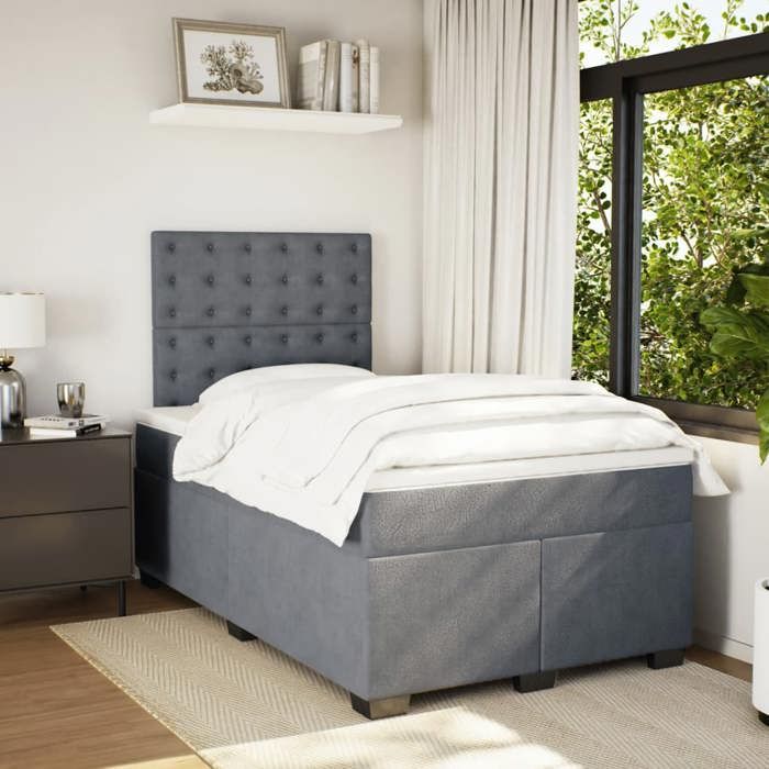Maison Exclusive - Sommier à lattes de lit et matelas Gris foncé 120x200cm Velours