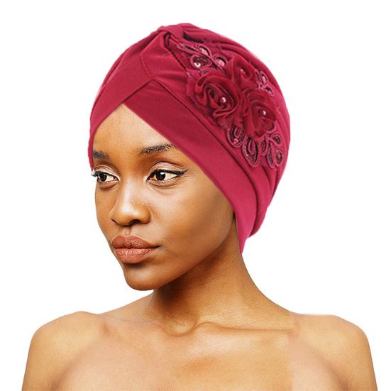 Women Hat Good Stretch Wind-proof Tear-resistant Anti-shrink Brimless Warm Sequin Trim Flower All Match Turban Hat Fashion Accessory