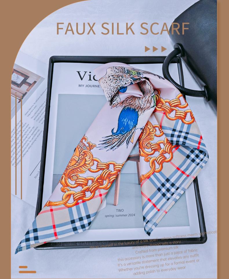 Женский шелковый квадратный платок с индивидуальным рисунком - Имитация атласной ленты для волос и шейного платка