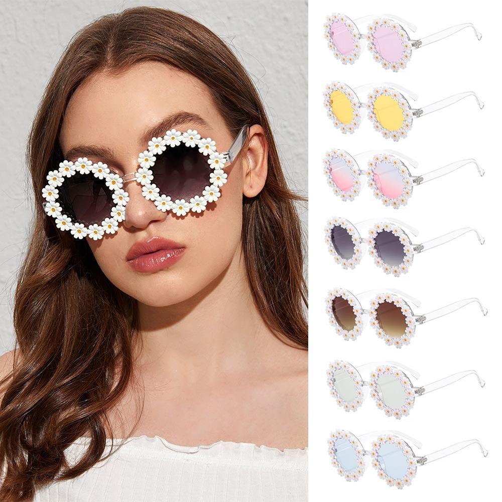 Retro Daisy Flower Sunglasses for Adults and Kids Round Frame Sun Glasses Fashion Funny Festival Party Glasses Shades Sunglasses