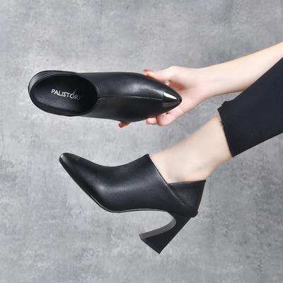 Остроносые туфли-лодочки, женская обувь, весна, новая, коровья кожа, железная сумка, острый носок, каблук-подкова, два способа носки, модная обувь