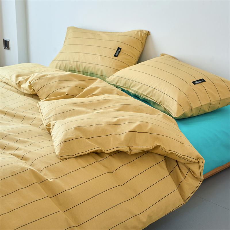 Washed Cotton Duvet Cover Set, 100% Cotton Stripe Pattern, Soft Breathable Bedding Set with Pillow Cover for Home Decor