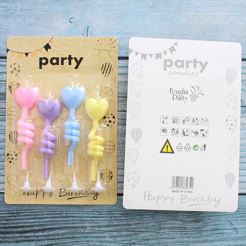 Новая свеча-завитушка для торта, разноцветная, изогнутая, на палец, креативная, в форме сердца, пятиконечной звезды