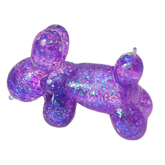 Glitter Balloon Dog Squeeze Toy, Stress Relief Transparent Dog Sensory Toy, Soft Stretchy Animal Shape Fidget Toy for Home Office Classroom