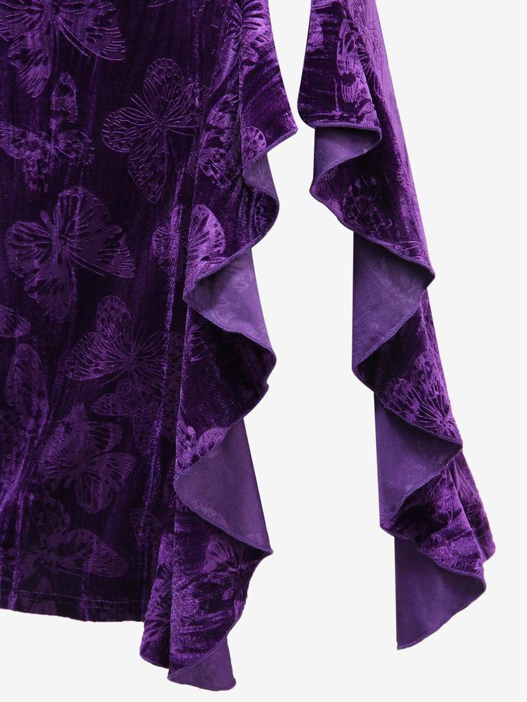 Платье-комбинезон Rosegal Gothic Plus Size из бархата с тиснением, бабочками, разрезами, крестообразным декором, отделкой в виде цветка розы, рюшами