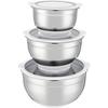 Set of Salad Bowls - ARTHUR MARTIN - AM486 - 16-20-24 Cm - Airtight Lids - Stainless Steel - Non-slip Silicone Base