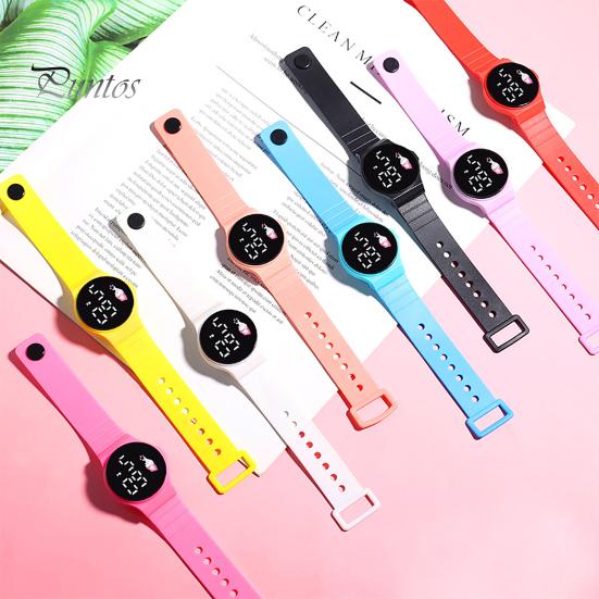 Electronic Watch Touchscreen LED Display Soft Band Round Life Waterproof Solid Color Kids Students Digital Watch Daily Wear