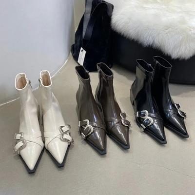 Модные дизайнерские женские ботильоны с острым носком, модные короткие ботильоны на толстом каблуке, осенне-зимняя женская обувь