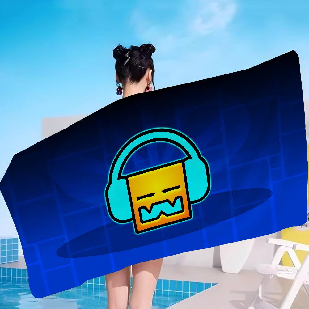 Geometry Dash Видеоигра Микрофибровое одеяло Быстросохнущие пляжные полотенца Большой размер Печать Супервпитывающее полотенце-одеяло для бассейна