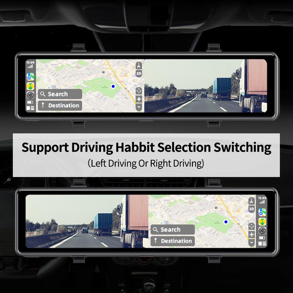 E-ACE 12-дюймовый 4K Carplay&Android Auto Car DVR Dash Cam Stream Mirror Video Recorder 1080P Зеркало заднего вида 5G Wifi/GPS/BT/FM AUX