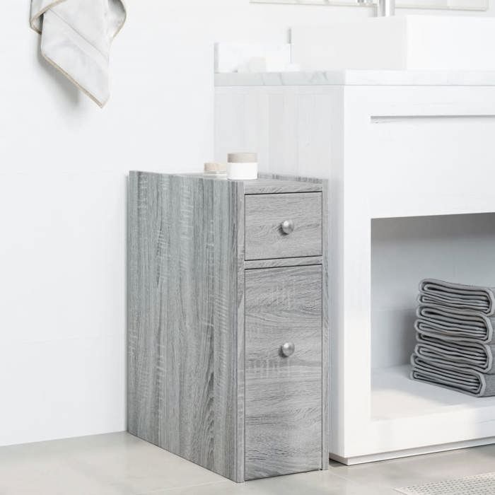 VidaXL Armoire de salle de bain étroite avec roulettes sonoma gris, armoire de salle de bain haute, rangement de salle de 855291