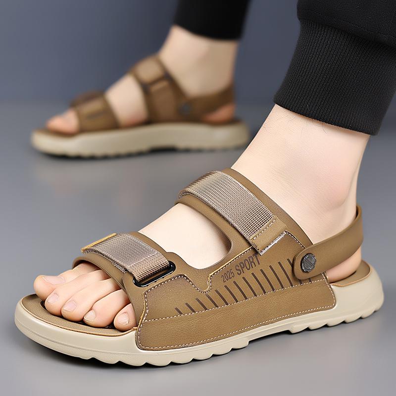 Fashion New Summer Breathable Cool Outdoors Non-slip Men Leather Shoes Trend Minimal Design Adult Soft Sole Shoes Comfort Beach Sandals