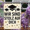 2D Flat 8x12 Inch Rustic Aluminium Metal Tin Sign - 2026 Graduation Wall Art with German Quote "Wir Sind Stolz Auf Dich" (We Are Proud of You