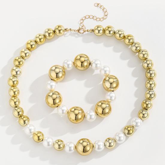 1 Set Imitation Pearl Necklace Bracelet Retro Punk Style Beaded Choker Necklace Metallic Golden Bead Bracelet Women Jewelry for Party Dating