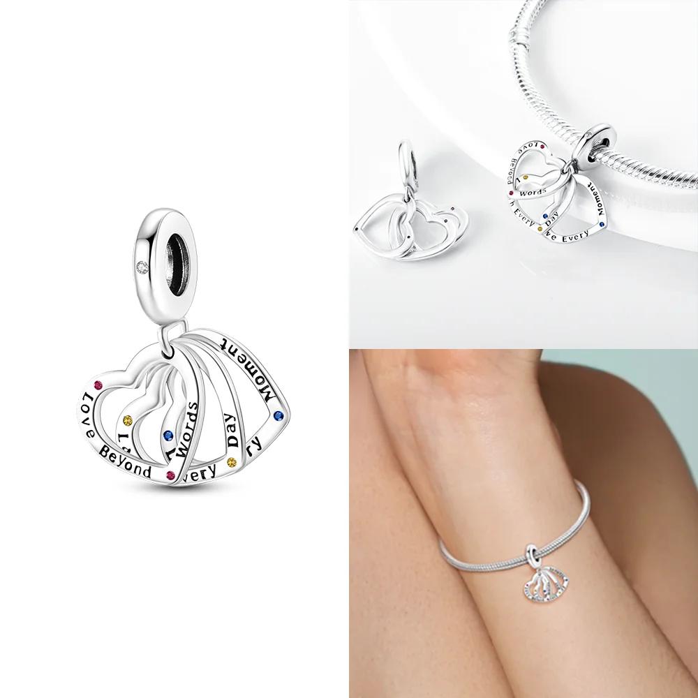 Розовый Шарм Сердце Любви Семьи Оригинальные Медные Бусины Подходят для Браслета Пандора Сделай Сам Сестра Мама Дружба Подвеска Изысканное Подарочное Ювелирное Изделие