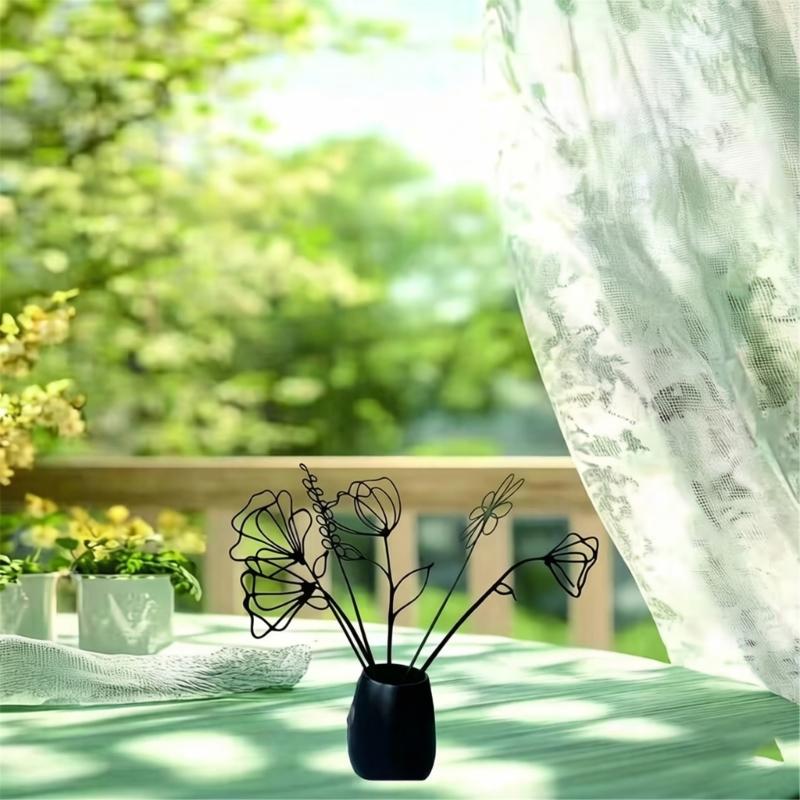 Искусственные цветы на длинных стеблях для DIY цветочных композиций Черные металлические цветы Декоративные колышки для сада Металлическое искусство для двора