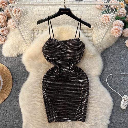 Dress for Women Spaghetti Strap Shinning Exposed Shoulders Falda Sexy Mujer Solid Color Wrapped Vestidos Summer Dropshipping