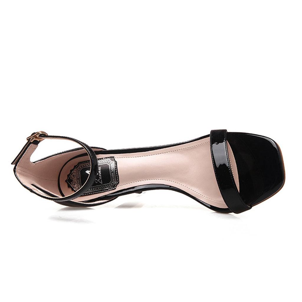 Босоножки женские [ZUYEE] на высоком каблуке-шпильке, лакированные, с ремешком, кожаные, каблуки, ноги, черные, 25.0см