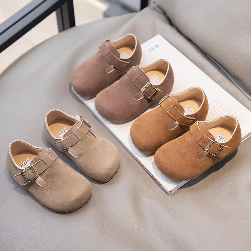 Kids Fashion Boys Casual Shoes Round-toe Buckle Soft Breatheable T-Strap Cute Children Girls Flats Solid Color Drop Shipping PU