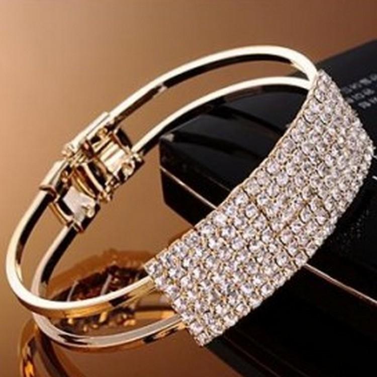 New Fashion Elegant Women Bangle Wristband Bracelet Crystal Cuff Bling Lady Gift