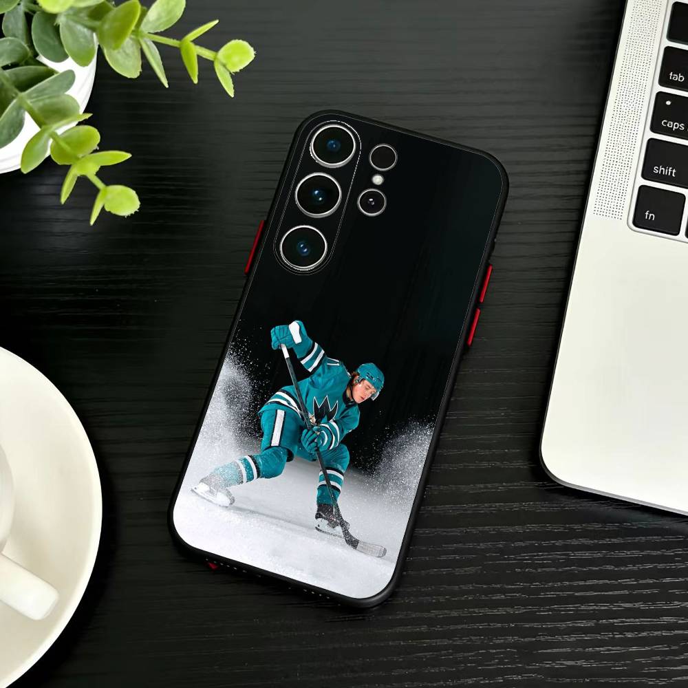 Чехол для телефона Macklin Celebrini San Jose Sharks для Samsung S26, S25, S24, S23, S22, S21, S20, S30, Ultra, Plus, Fe, Note, 5G Черный