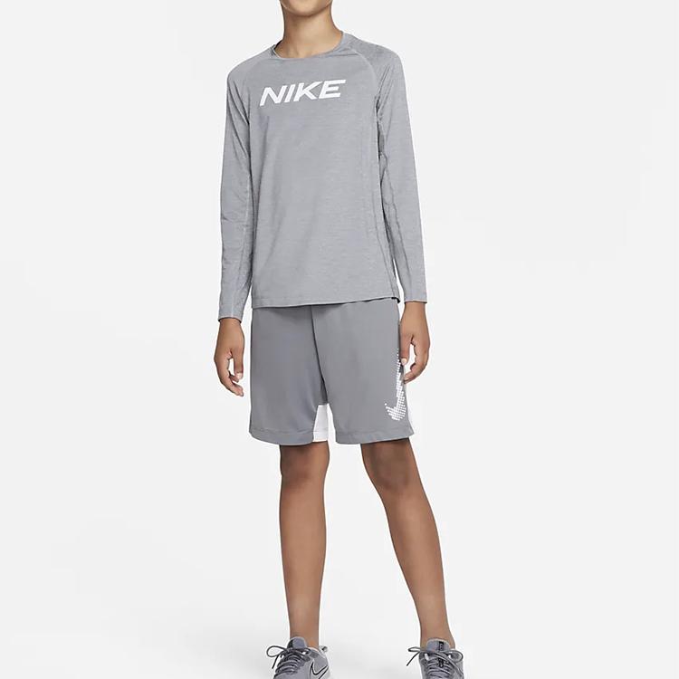 Nike Футболка с круглым вырезом и буквенным принтом, повседневная, с длинным рукавом, детские топы, серая DM8529-091