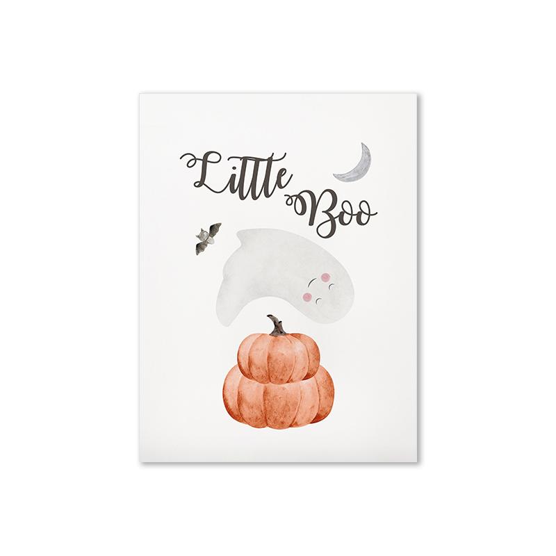 Halloween Nursery Poster Pumpkin Trick or Treat Art Print Cute Little Ghost Boo Canvas Painting Wall Picture Baby Playroom Decor