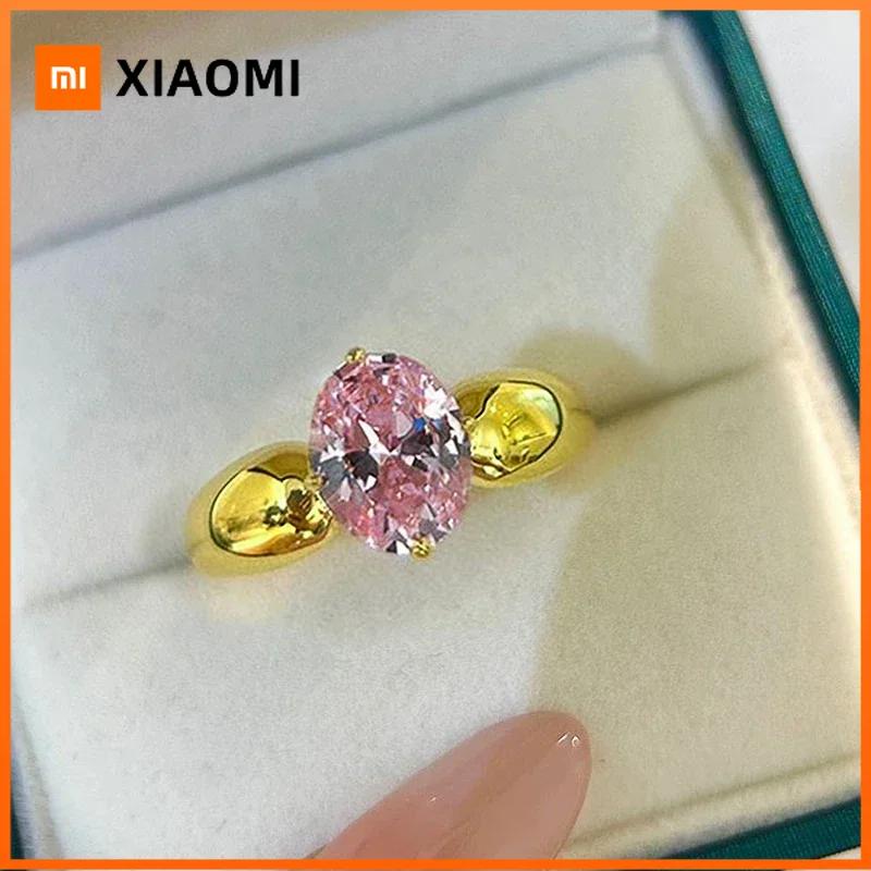 Xiaomi Huitan Милые овальные розовые кольца с фианитами для женщин, роскошные золотистого цвета, помолвочные аксессуары, кольца для женщин с характером, statement украшения