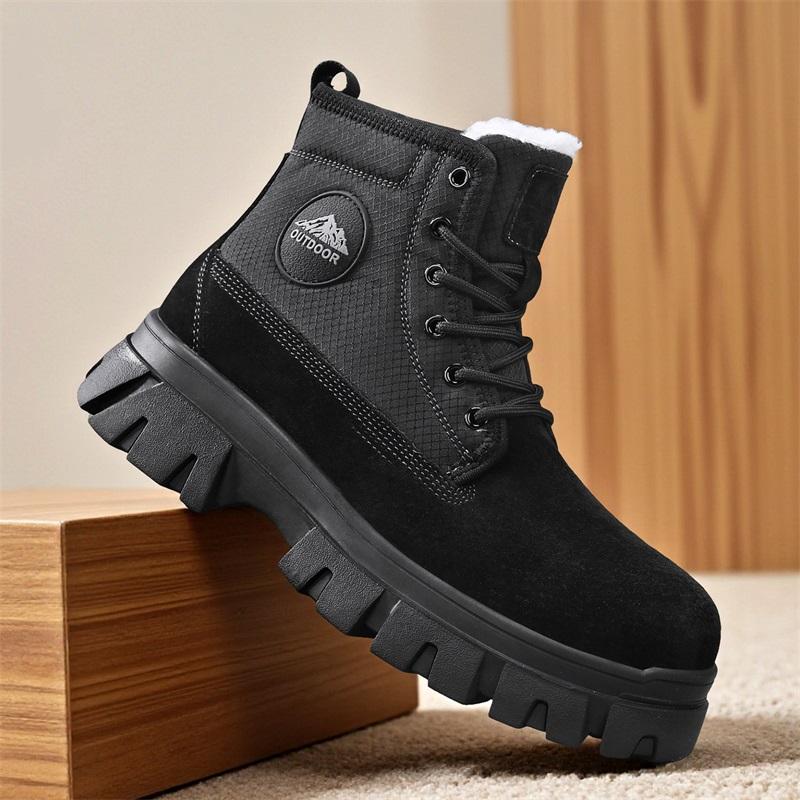 Men's Ankle Boots Genuine Leather Short Boots Retro Snow Boots Warm Casual Plush Shoes