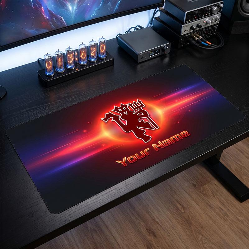 Manchester United Custom Large Mouse Pad, Personalized Name Text Print, Football Logo Non‑Slip Desk Mat Gaming Gift
