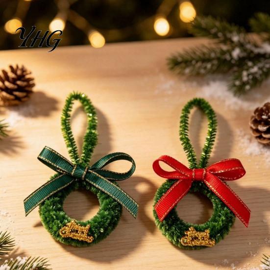 Artificial Wreath with Bow Mini Christmas Ornament, Miniature Bow, Handmade Ornaments Pinecone, Xmas Tree Hanging for Holiday Party Decor